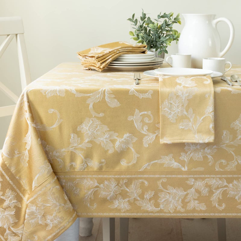 Benson Mills Harmony Scroll Woven Damask Fabric Tablecloth, Everyday, Parties, Special Occasions, Weddings and Holiday Table Cloth (60" X 84" Rectangular, Gold) - Image 1